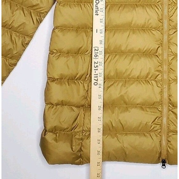 Eddie Bauer Packable Puffer Down Jacket Women XL 650 Goldenrod Yellow Hooded Zip - Picture 6 of 9